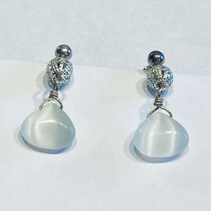 Vintage Sterling Silver White Tigers Eye INTERCHANGEABLE Earrings